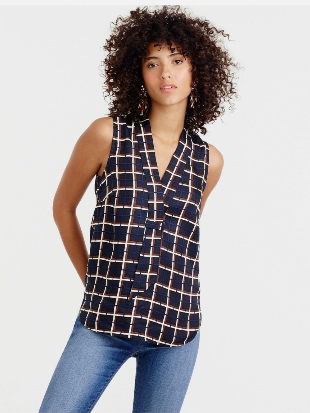 J Crew silk windowpane print top. Size 00.